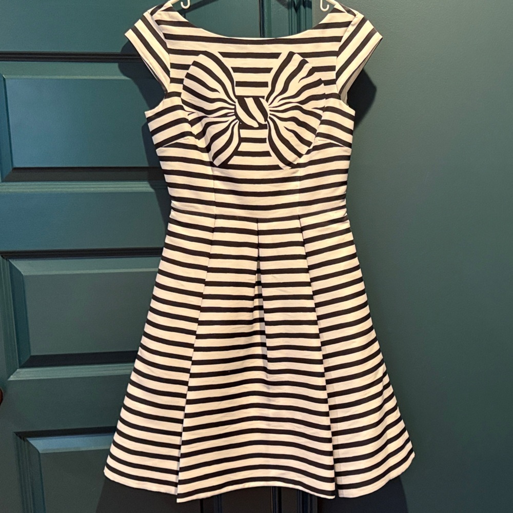 Black & White Striped Fit-and-Flare Dress with Bow Detail